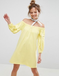 Трикотажное платье с открытыми плечами ASOS - Желтый