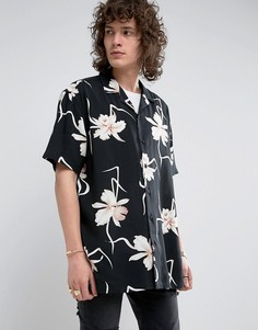 Вискозная oversize-рубашка с цветочным принтом ASOS - Черный