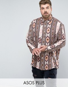 Oversize-рубашка из вискозы с ацтекским принтом ASOS PLUS - Розовый