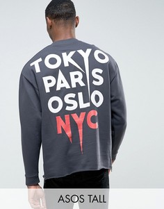 Oversize-свитшот с принтом на спине и боковыми молниями ASOS TALL - Черный