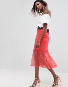 Юбка миди из тюля с рюшами ASOS - Оранжевый