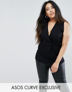 Длинный топ с перекрученной отделкой ASOS CURVE - Черный