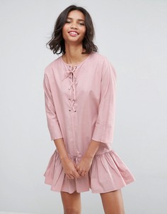 Платье со шнуровкой и заниженной талией ASOS - Розовый