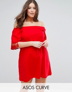 Сарафан с открытыми плечами и кисточками ASOS CURVE - Красный