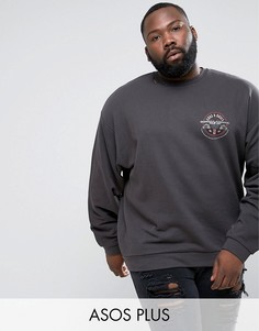 Oversize-свитшот с рваной горловиной и принтом ASOS PLUS - Черный