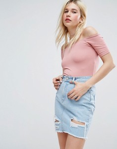 Топ со спущенными короткими рукавами ASOS - Розовый
