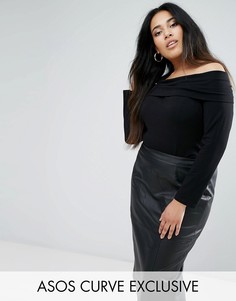 Топ с открытыми плечами и рукавами 3/4 ASOS CURVE - Черный