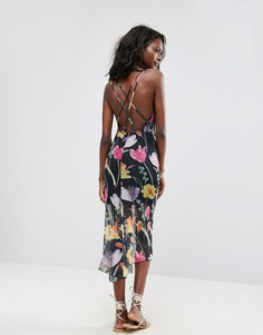 Сетчатое платье с принтом и перекрестом на спине Boohoo - Мульти