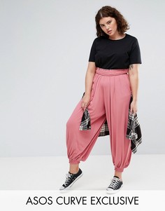 Гаремные брюки с присборенным поясом ASOS CURVE - Розовый