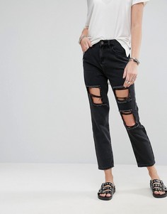 Рваные укороченные джинсы бойфренда Noisy May - Черный