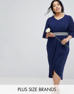 Платье миди с рукавами-кимоно и юбкой с запахом TFNC Plus Wedding - Темно-синий