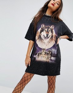 Свободное платье с принтом и декоративной отделкой ASOS PUNK - Черный