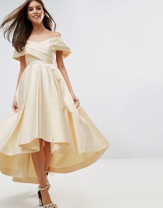 Атласное платье мини в винтажном стиле с удлиненным сзади подолом ASOS BRIDAL - Кремовый