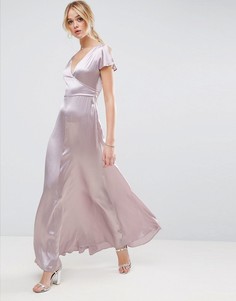 Атласное платье макси с запахом ASOS PREMIUM - Фиолетовый