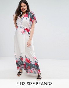 Платье макси с рукавами-кимоно и цветочным принтом Boohoo Plus - Кремовый