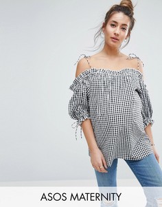 Клетчатый топ с открытыми плечами и завязками на плечах ASOS Maternity - Мульти