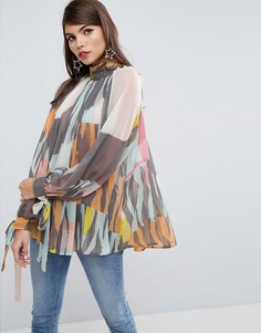 Свободная блузка с высоким воротником и абстрактным принтом ASOS - Мульти