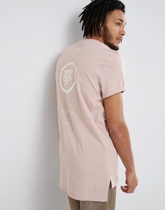 Супердлинная футболка с асимметричным подолом и принтом на груди и спине ASOS - Розовый