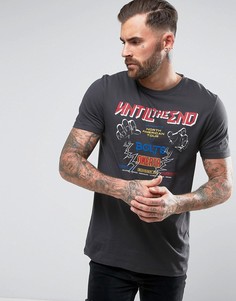 Длинная футболка с принтом логотипа ASOS - Серый