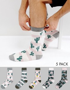Набор из 5 пар носков с кактусами ASOS - Мульти