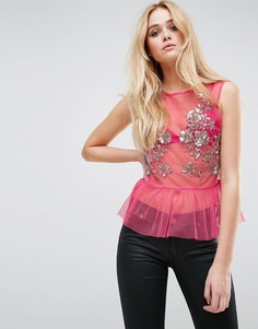 Сетчатый топ с отделкой пайетками ASOS - Розовый