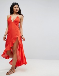 Многоярусное пляжное платье с асимметричным краем ASOS - Красный