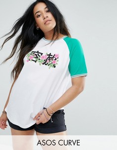 Футболка с цветочным принтом с иероглифами ASOS CURVE - Мульти