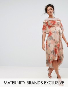 Платье миди с принтом и кружевной отделкой Hope &amp; Ivy Maternity - Мульти