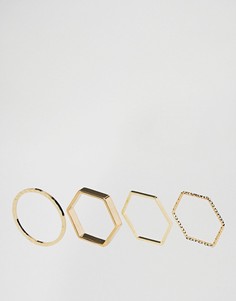 4 минималистских кольца ограниченной серии с геометрическим дизайном - Золотой Asos