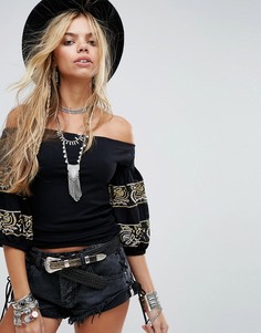 Топ с вышивкой на рукавах Free People Rock With It - Черный