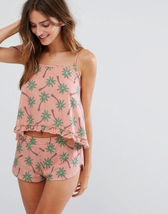 Пижамный комплект с майкой и шортами с принтом пальм ASOS - Мульти