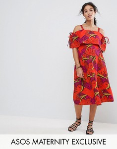 Платье с тропическим принтом и открытыми плечами ASOS Maternity - Мульти