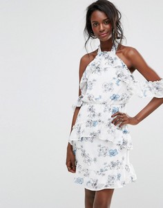 Платье мини с завязкой на шее и оборками Boohoo - Мульти