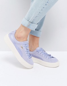 Сиреневые кроссовки из замши и атласа на плоской платформе Puma - Фиолетовый