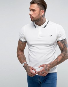 Белая футболка-поло слим с контрастной отделкой полосками Fred Perry - Белый