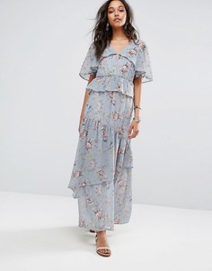 Boohoo Floral Print Tiered Maxi Dress - Синий