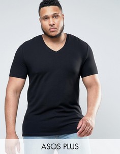 Черная обтягивающая футболка с V-образным вырезом ASOS PLUS - Черный