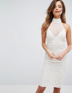 Декорированное платье-халтер миди PrettyLittleThing Premium - Белый