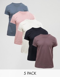 5 футболки с круглым вырезом и закатанными рукавами ASOS - СКИДКА - Мульти