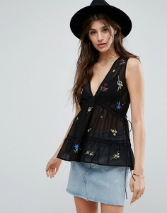 Топ с вышивкой без рукавов со шнуровкой на спине ASOS - Черный