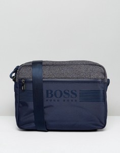 Темно-синяя сумка почтальона из разных видов ткани BOSS Green by Hugo Boss - Темно-синий