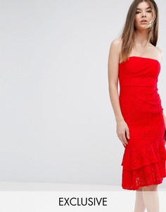 Платье-бандо миди с двойной оборкой Love Triangle - Красный