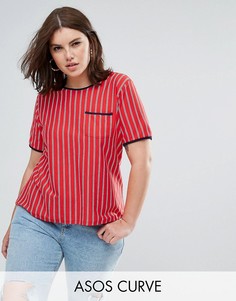 Футболка в полоску ретро с контрастной отделкой и карманом ASOS CURVE - Мульти