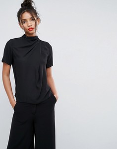 Футболка с высоким воротом и драпировкой ASOS - Черный