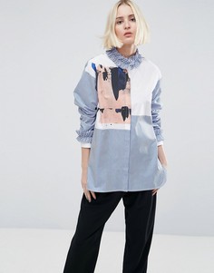 Рубашка с принтом на вставке и оборкой ASOS WHITE - Мульти