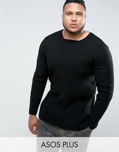 Черный обтягивающий джемпер удлиненного кроя в рубчик ASOS PLUS - Черный
