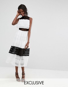 Boohoo Lace Mesh Overlay Midi Dress - Мульти