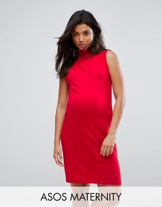 Свободное платье для беременных с присборенным воротом ASOS - Красный