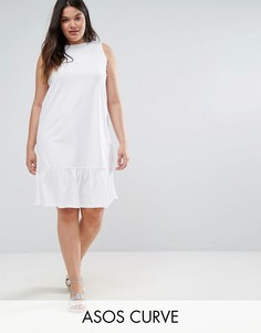 Свободное платье без рукавов с асимметричным краем ASOS CURVE - Белый