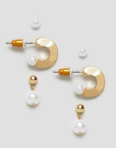 Набор из 3 пар серег (гвоздики, кольца, с искусственным жемчугом) ASOS - Золотой